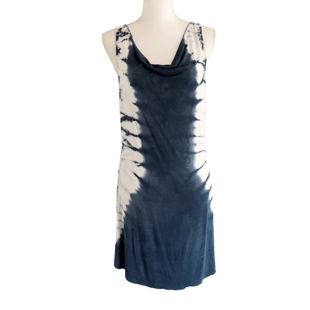 Chaser NWT Tie Dye Blue And White Cowl Neck Tank Dress Medium